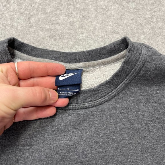 Nike Sweatshirt Mens Large Gray Crewneck Pullover Fleece Lined Cotton Blend Dark - Picture 7 of 8